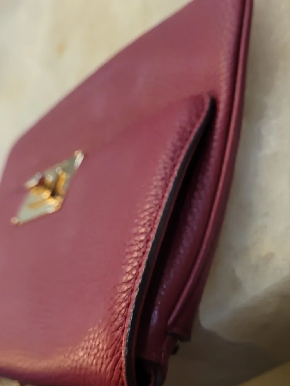 Michael Kors Cherry Pebbled Leather Clutch With Gold Hardware